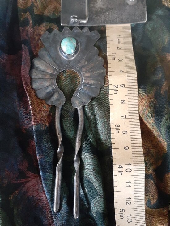 VINTAGE NAVAJO STERLING SILVER TURQUOISE HAIRPIN main image 8